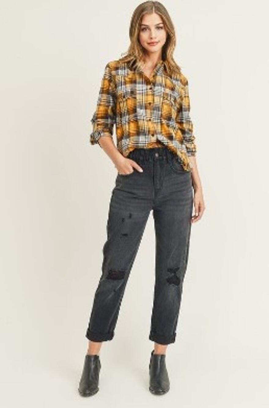 Risen Los Angeles Black Jeans Elastic Waist Distressed 30 or 11